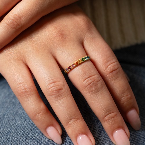 Rainbow Stackable Ring - 2.5mm – 10K White Gold with Topaz - Rainbow