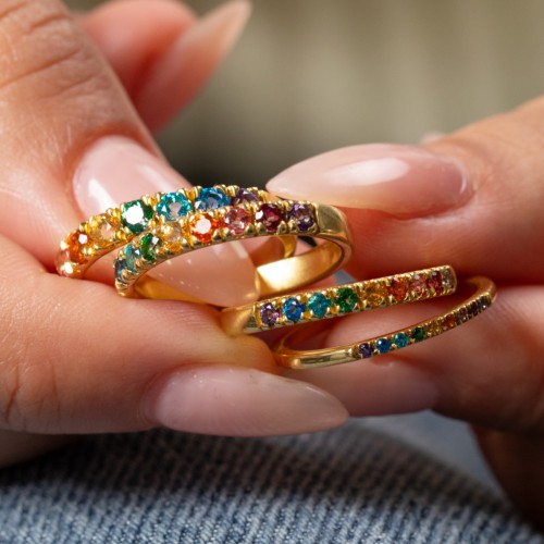 Rainbow Stackable Ring - 2mm – 10K White Gold with Topaz - Rainbow