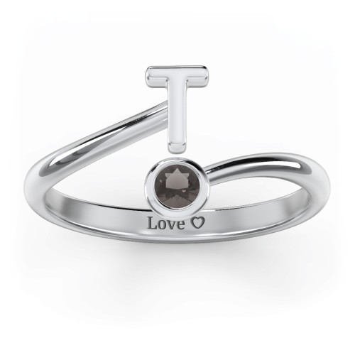 Initial & Birthstone Bypass Ring