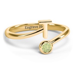 Initial & Birthstone Bypass Ring in 18K Gold Plated Silver with Peridot