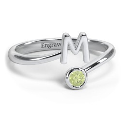 Initial & Birthstone Bypass Ring in 925 Sterling Silver with Peridot