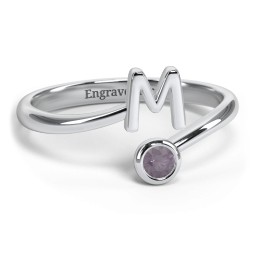 Initial & Birthstone Bypass Ring in 925 Sterling Silver with Alexandrite