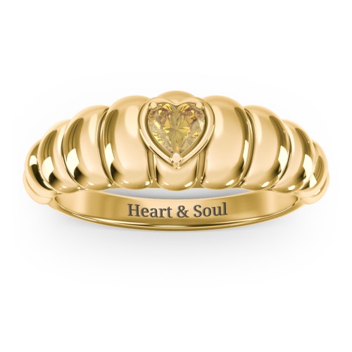 Croissant Dome Ring with Heart Gemstone – 18K Gold Plated Silver with Citrine