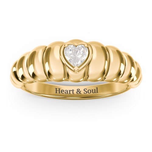 Croissant Dome Ring with Heart Gemstone – 18K Gold Plated Silver with Cubic Zirconia