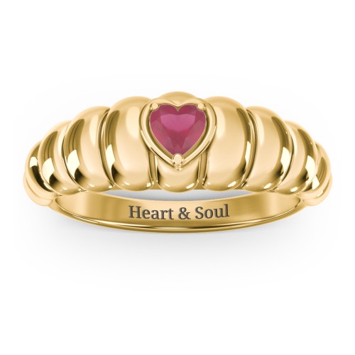 Croissant Dome Ring with Heart Gemstone – 18K Gold Plated Silver with Ruby