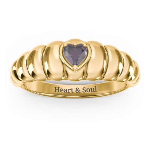 Croissant Dome Ring with Heart Gemstone – 18K Gold Plated Silver with Alexandrite