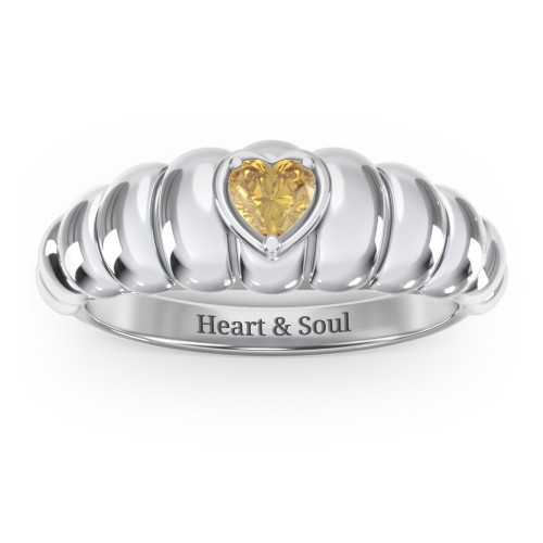 Croissant Dome Ring with Heart Gemstone – Sterling Silver with Citrine
