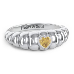 Croissant Dome Ring with Heart Gemstone – 10K White Gold with Citrine