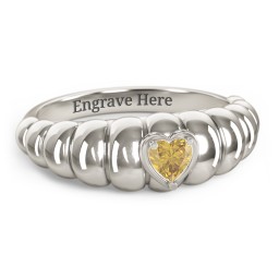 Croissant Dome Ring with Heart Gemstone in 10K Solid White Gold with Citrine