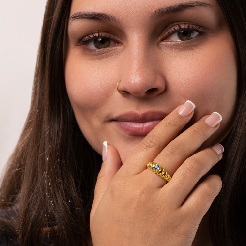 Croissant Dome Ring with Heart Gemstone – 10K White Gold with Citrine
