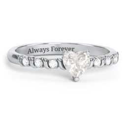 Solitaire Heart Gemstone Ring with Side Accent Stones