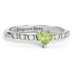 Solitaire Heart Gemstone Ring with Side Accent Stones