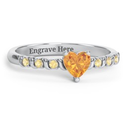Solitaire Heart Gemstone Ring with Side Accent Stones