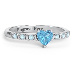 Solitaire Heart Gemstone Ring with Side Accent Stones