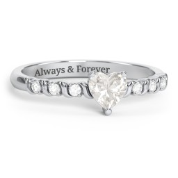 Solitaire Heart Gemstone Ring with Side Accent Stones