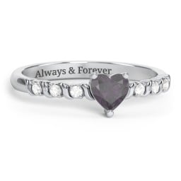 Solitaire Heart Gemstone Ring with Side Accent Stones
