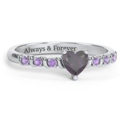 Solitaire Heart Gemstone Ring with Side Accent Stones