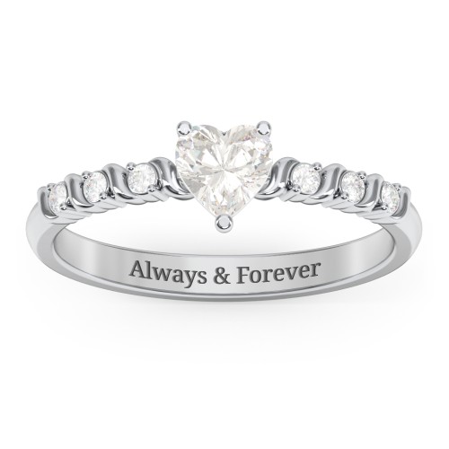 Solitaire Heart Gemstone Ring with Side Accent Stones