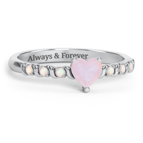Solitaire Heart Gemstone Ring with Side Accent Stones