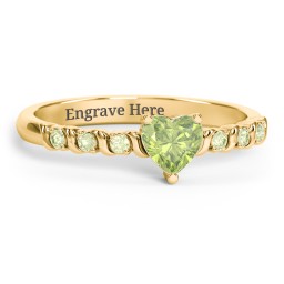 Solitaire Heart Gemstone Ring with Side Accent Stones in 18K Gold Plated Silver with Peridot