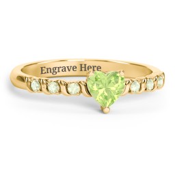 Solitaire Heart Gemstone Ring with Side Accent Stones in 18K Gold Plated Silver with Peridot
