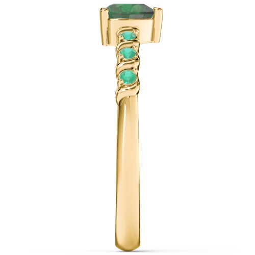 Solitaire Heart Gemstone Ring with Side Accent Stones – 18K Gold Plated Silver with Emerald