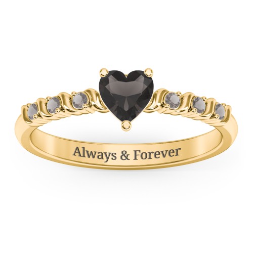 Solitaire Heart Gemstone Ring with Side Accent Stones – 18K Gold Plated Silver with Smokey Quartz