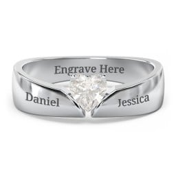 Solitaire Heart Gemstone Ring with Tapered Wide Band