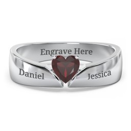 Solitaire Heart Gemstone Ring with Tapered Wide Band