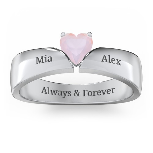 Solitaire Heart Gemstone Ring with Tapered Wide Band