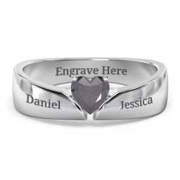 Solitaire Heart Gemstone Ring with Tapered Wide Band in 925 Sterling Silver with Alexandrite