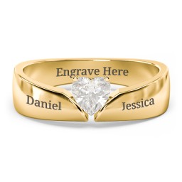 Solitaire Heart Gemstone Ring with Tapered Wide Band in 10K Solid Yellow Gold with Cubic Zirconia