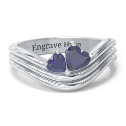 Double Heart Wave Birthstone Ring
