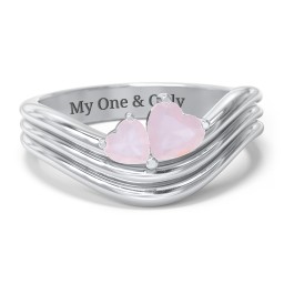 Double Heart Wave Birthstone Ring