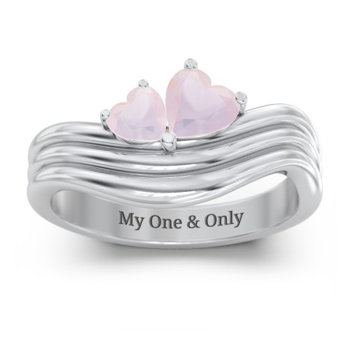 Double Heart Wave Birthstone Ring