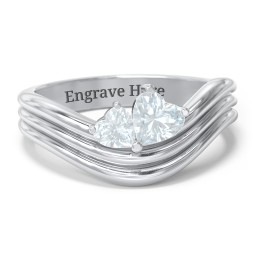 Double Heart Wave Birthstone Ring in 925 Sterling Silver with Aquamarine