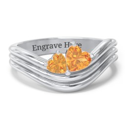 Double Heart Wave Birthstone Ring in 925 Sterling Silver with Citrine