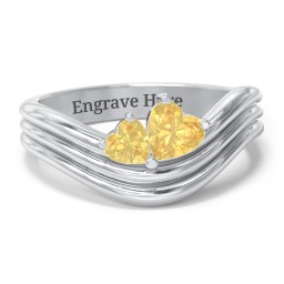 Double Heart Wave Birthstone Ring in 925 Sterling Silver with Citrine