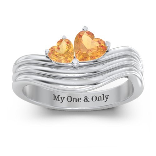 Double Heart Wave Birthstone Ring – Sterling Silver with Citrine