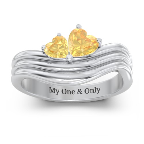 Double Heart Wave Birthstone Ring – Sterling Silver with Citrine