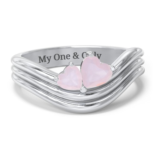 Double Heart Wave Birthstone Ring – Sterling Silver with Opal