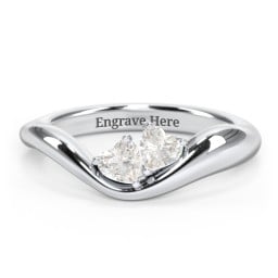 Tilted Double Heart Gemstone Ring with Curved Band