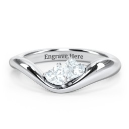 Tilted Double Heart Gemstone Ring with Curved Band