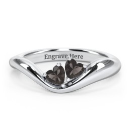 Tilted Double Heart Gemstone Ring with Curved Band