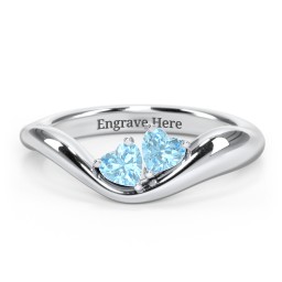 Tilted Double Heart Gemstone Ring with Curved Band