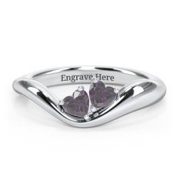 Tilted Double Heart Gemstone Ring with Curved Band