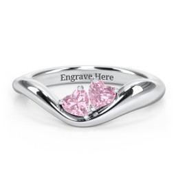 Tilted Double Heart Gemstone Ring with Curved Band