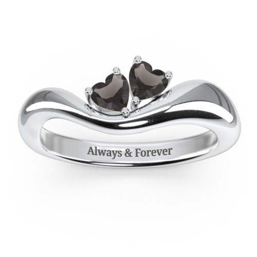 Tilted Double Heart Gemstone Ring with Curved Band
