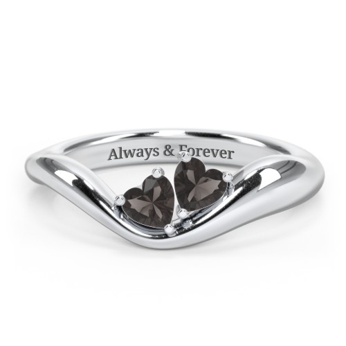 Tilted Double Heart Gemstone Ring with Curved Band