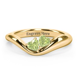 Tilted Double Heart Gemstone Ring with Curved Band in 18K Gold Plated Silver with Peridot